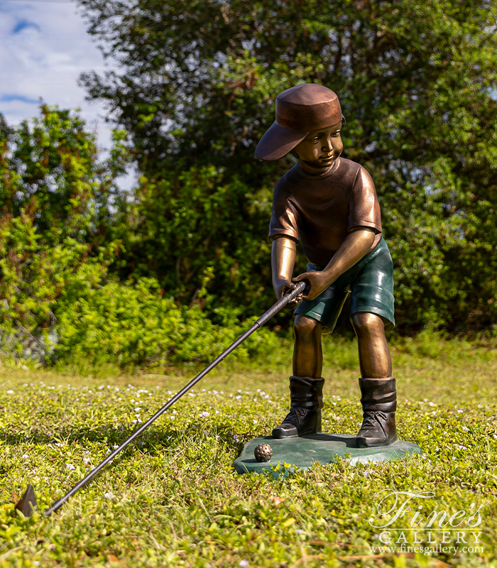 Bronze Statues  - Bronze Statue Of Young Golfer - BS-193